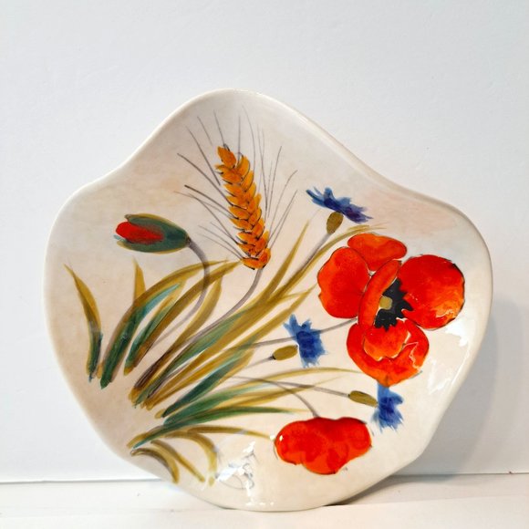 Nuova Ceramica Vicenza Decorato a Mano Italy Trinket Dish Poppies Handpaint - Picture 1 of 7